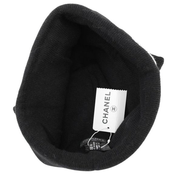 シャネル ニット帽 ロゴ ウール カシミヤ CHANEL 帽子 黒