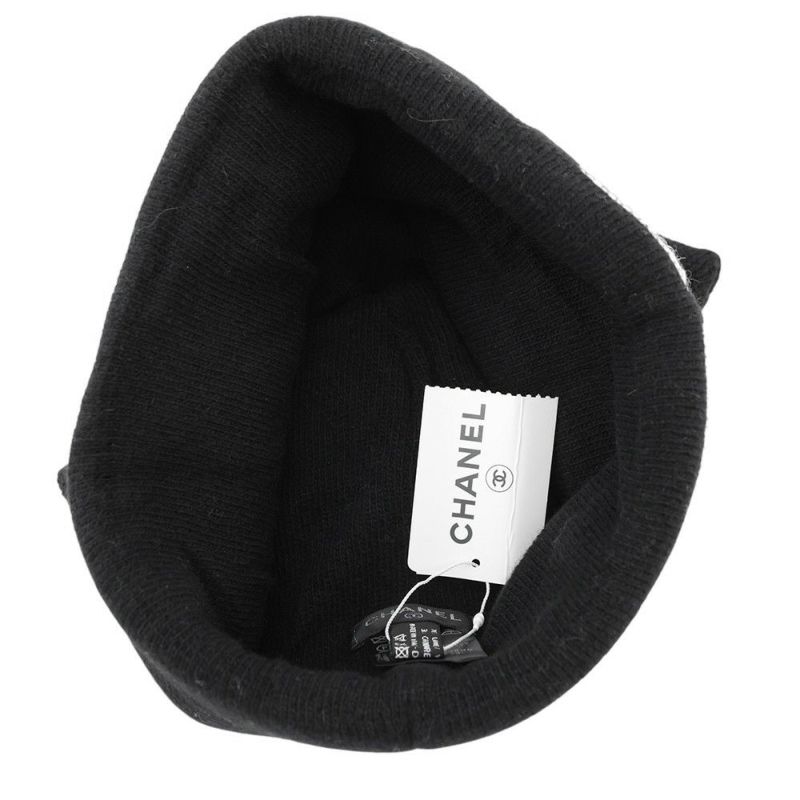 シャネル ニット帽 ロゴ ウール カシミヤ CHANEL 帽子 黒