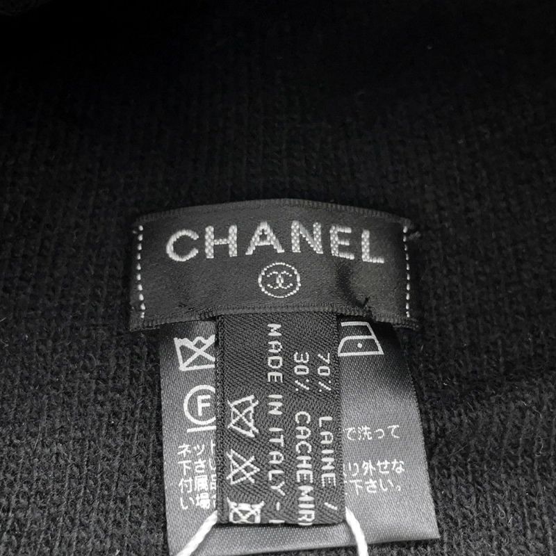 シャネル ニット帽 ロゴ ウール カシミヤ CHANEL 帽子 黒