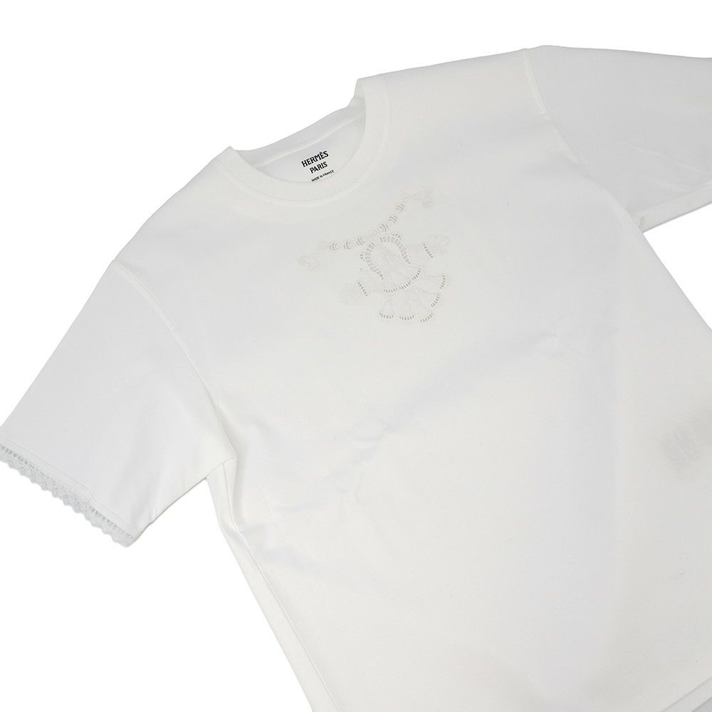 エルメス Tシャツ パルフロワ 刺繍入り マキシシャツ レディースサイズ36 HERMES トップス 白