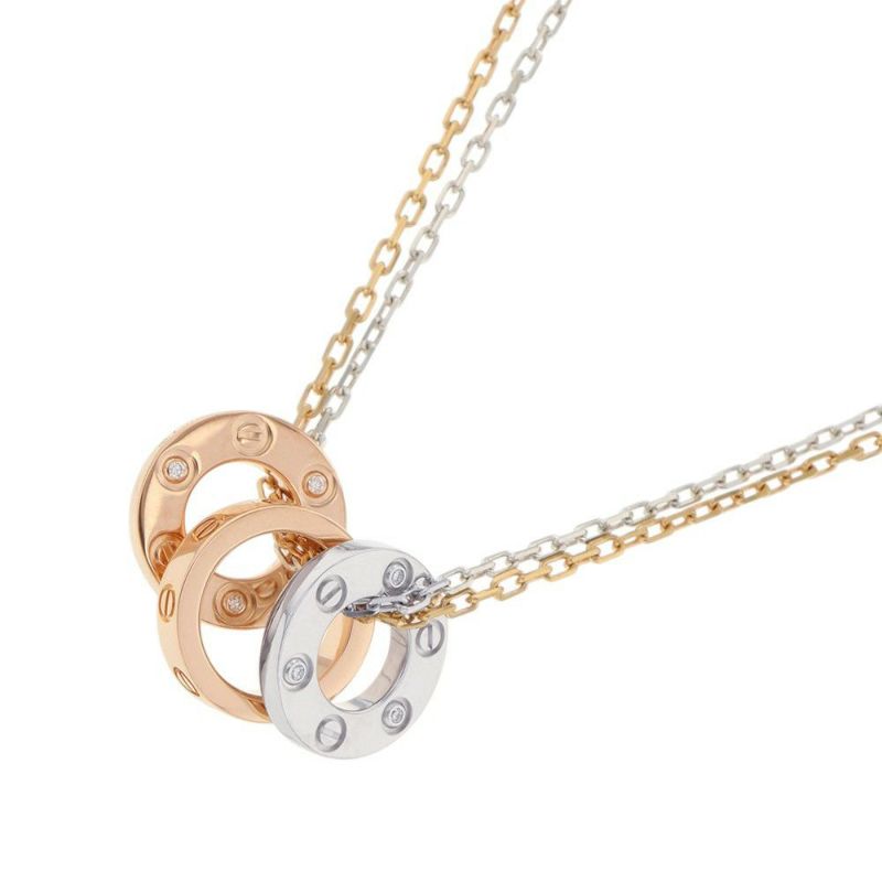 カルティエ ネックレス LOVE ネックレス ダイヤモンド 6P 計0.01ct K18PG/K18WG B7219700 ラブサークル スリーフープ ペンダント
