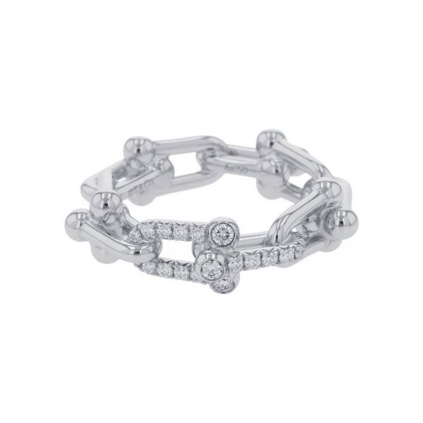 ティファニー リング ハードウェア スモール リンク リング ダイヤモンド 計0.26ct K18WG サイズ約12号 72669290 Tiffany&Co. 指輪