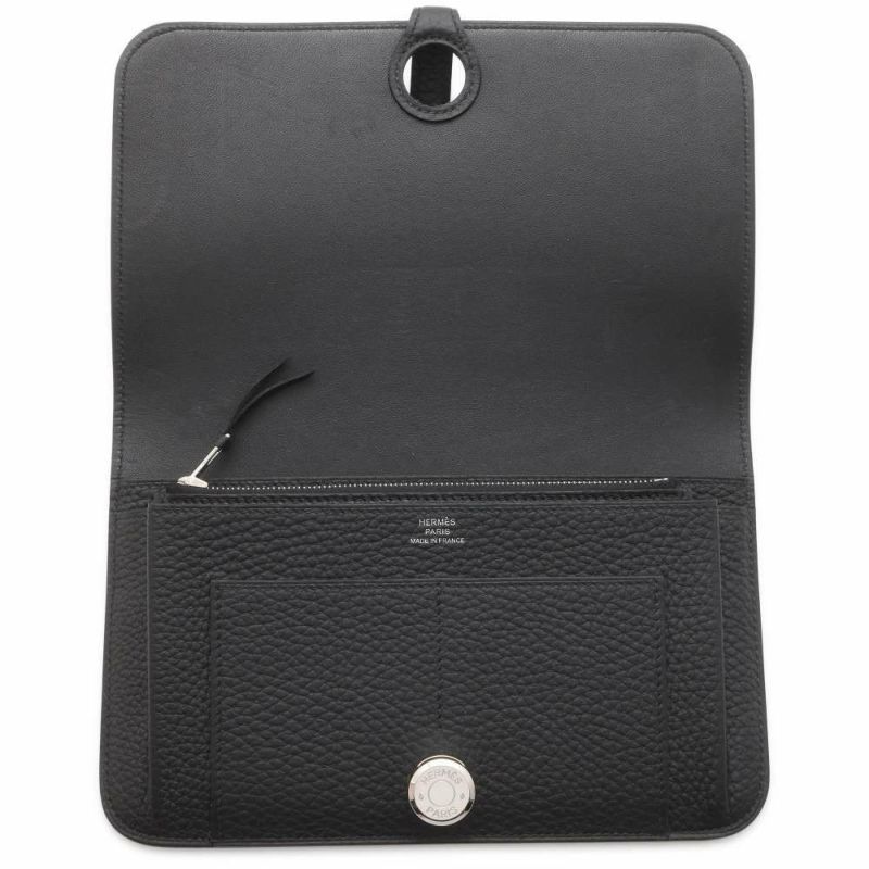 エルメス 長財布 ドゴンロング ブラック/シルバー金具 トゴ B刻印 HERMES 財布 黒