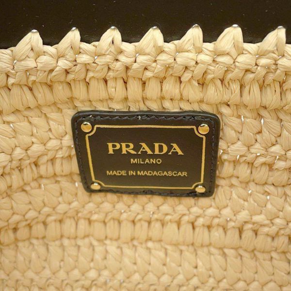 プラダ トートバッグ クロシェ ミニ ラフィア レザー 1BG501 PRADA バッグ 黒 かごバッグ