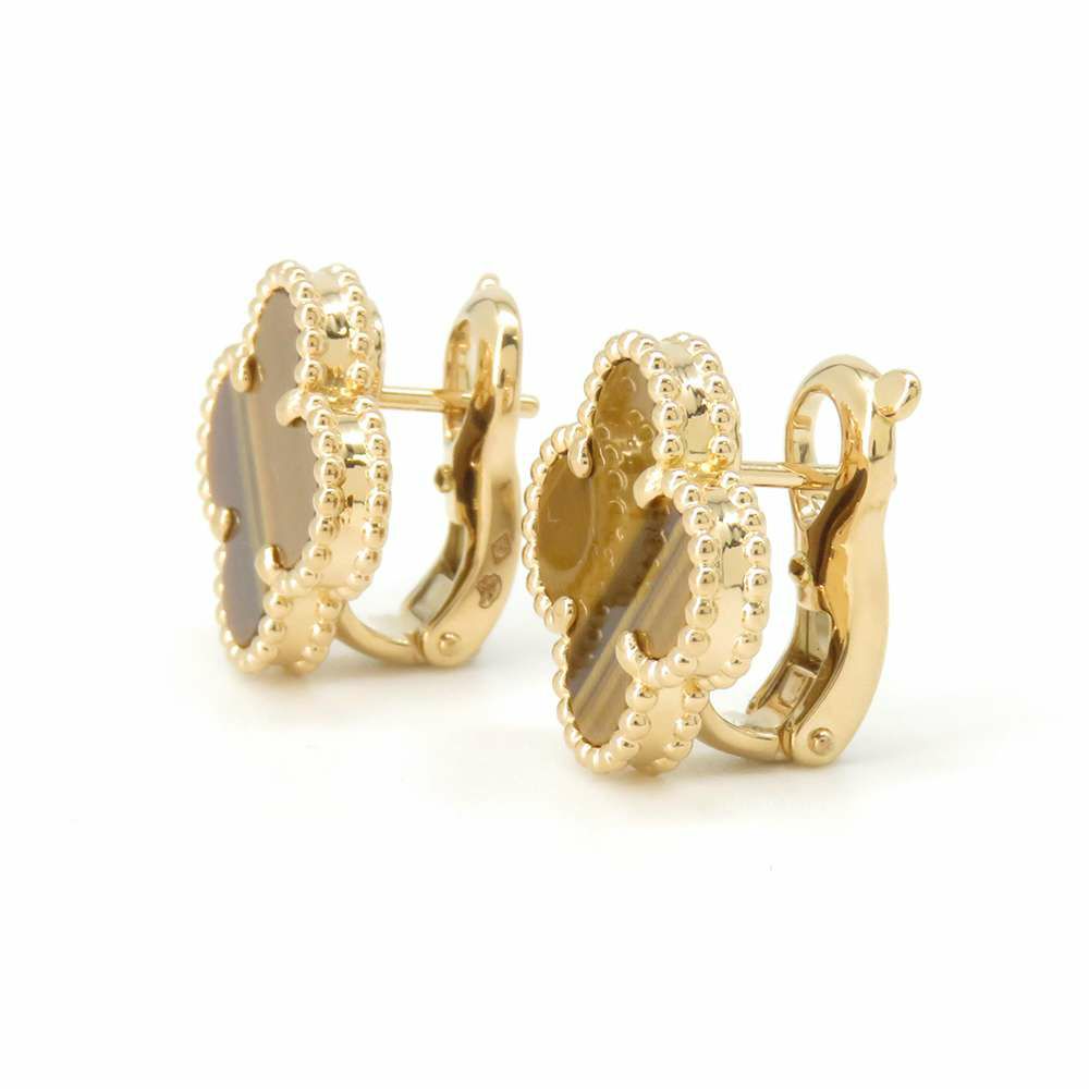 ヴァンクリーフ&アーペル ピアス ヴィンテージ アルハンブラ イヤリング タイガーズアイ K18YG VCARD40500