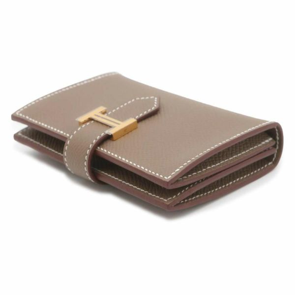 エルメス カードケース ベアン ミニ エトゥープ/ゴールド金具 エプソン B刻印 HERMES 名刺入れ