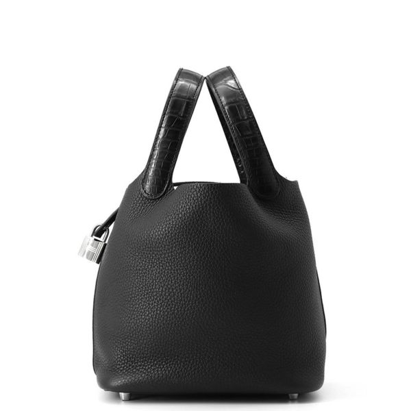 エルメス ハンドバッグ ピコタンロックPM タッチ ブラック/シルバー金具 トリヨンクレマンス/アリゲーターマット Y刻印 黒