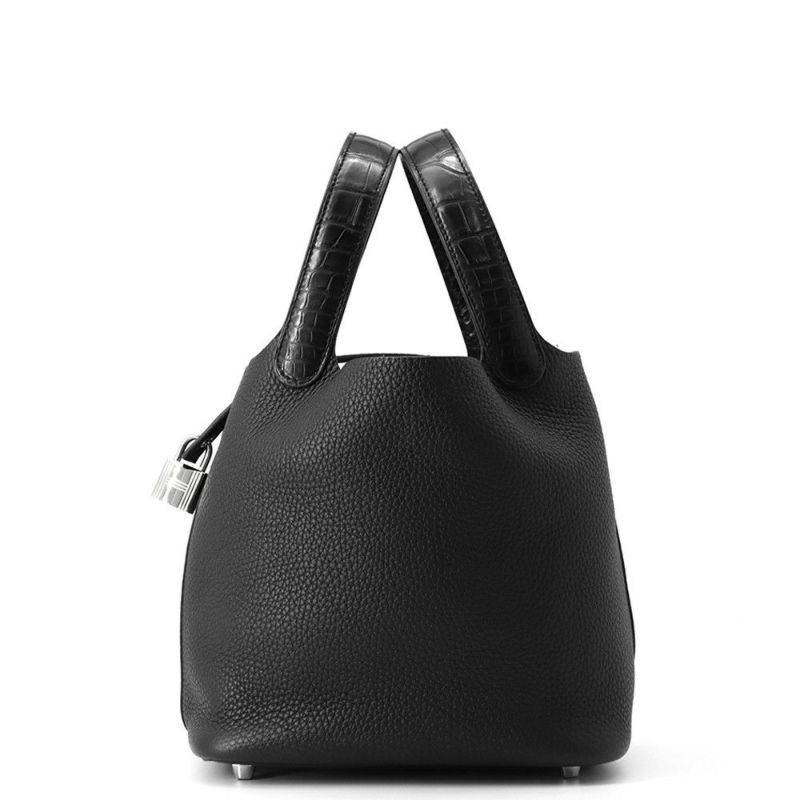 エルメス ハンドバッグ ピコタンロックPM タッチ ブラック/シルバー金具 トリヨンクレマンス/アリゲーターマット Y刻印 黒