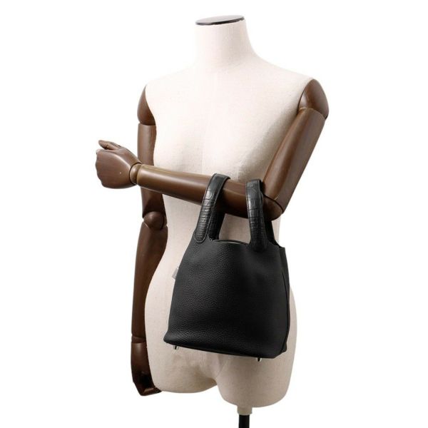 エルメス ハンドバッグ ピコタンロックPM タッチ ブラック/シルバー金具 トリヨンクレマンス/アリゲーターマット Y刻印 黒