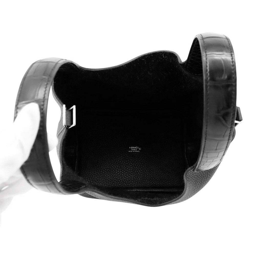 エルメス ハンドバッグ ピコタンロックPM タッチ ブラック/シルバー金具 トリヨンクレマンス/アリゲーターマット Y刻印 黒