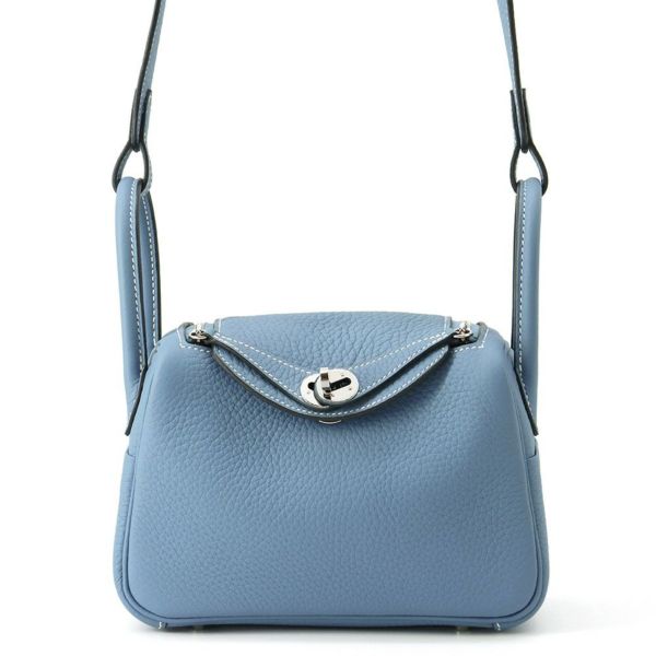 エルメス ハンドバッグ リンディ ミニ ニューブルージーン/シルバー金具 トリヨンクレマンス B刻印 HERMES バッグ 2wayショルダーバッグ