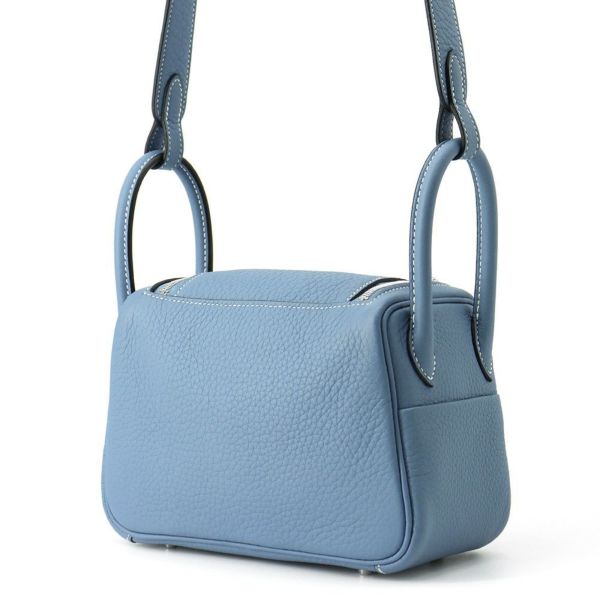 エルメス ハンドバッグ リンディ ミニ ニューブルージーン/シルバー金具 トリヨンクレマンス B刻印 HERMES バッグ 2wayショルダーバッグ