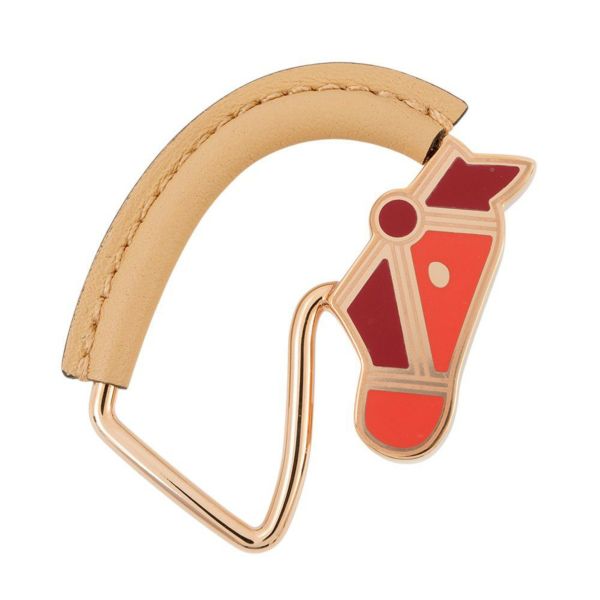 エルメス ブローチ シュバル・グランド・パラード ナチュラルセーブル/ピンクゴールド金具 ラッカーメタル/スイフト HERMES