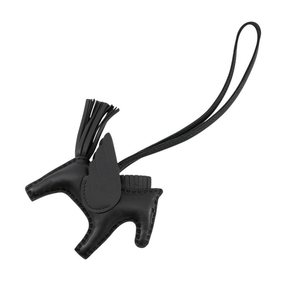 エルメス バッグチャーム ロデオPM ペガサス ブラック ラムスキン K刻印 黒