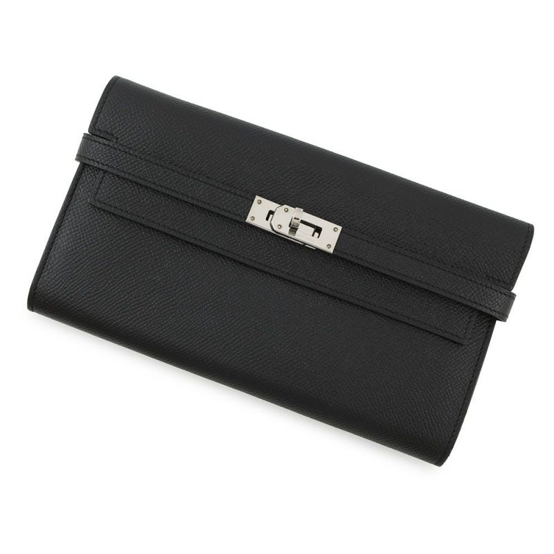エルメス 長財布 ケリーウォレット ロング ブラック/シルバー金具 エプソン C刻印 HERMES 財布 黒