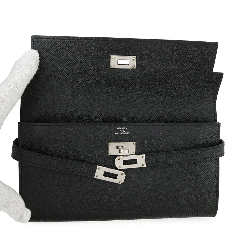 エルメス 長財布 ケリーウォレット ロング ブラック/シルバー金具 エプソン C刻印 HERMES 財布 黒