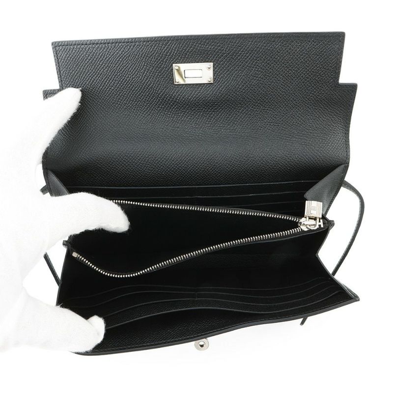 エルメス 長財布 ケリーウォレット ロング ブラック/シルバー金具 エプソン C刻印 HERMES 財布 黒