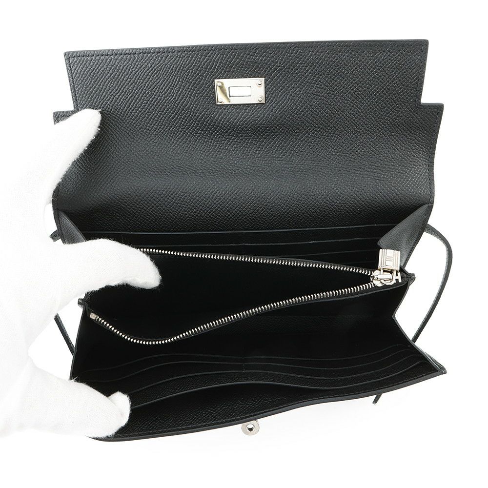 エルメス 長財布 ケリーウォレット ロング ブラック/シルバー金具 エプソン C刻印 HERMES 財布 黒