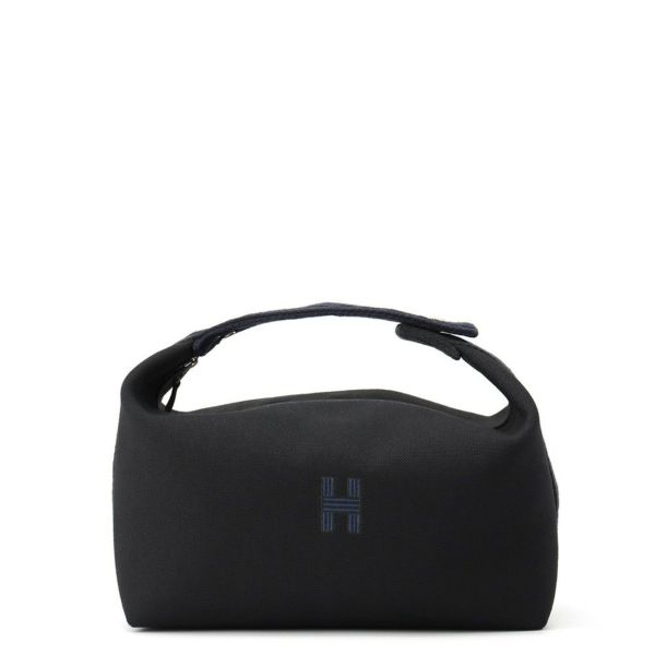 エルメス ポーチ ブリッド・ア・ブラックGM ジグザグ ブラック/ネイビー/シルバー金具 キャンバス HERMES バッグ 小物入れ 黒