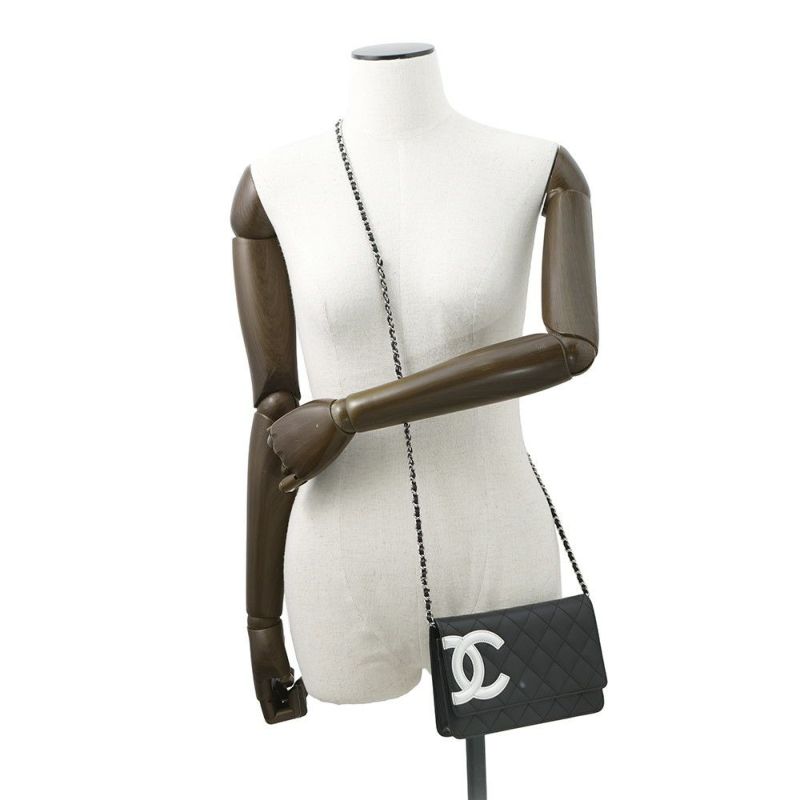シャネル チェーンウォレット カンボンライン ココマーク A46646 CHANEL 財布 黒