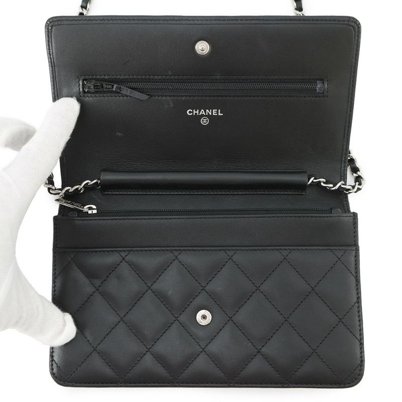 シャネル チェーンウォレット カンボンライン ココマーク A46646 CHANEL 財布 黒