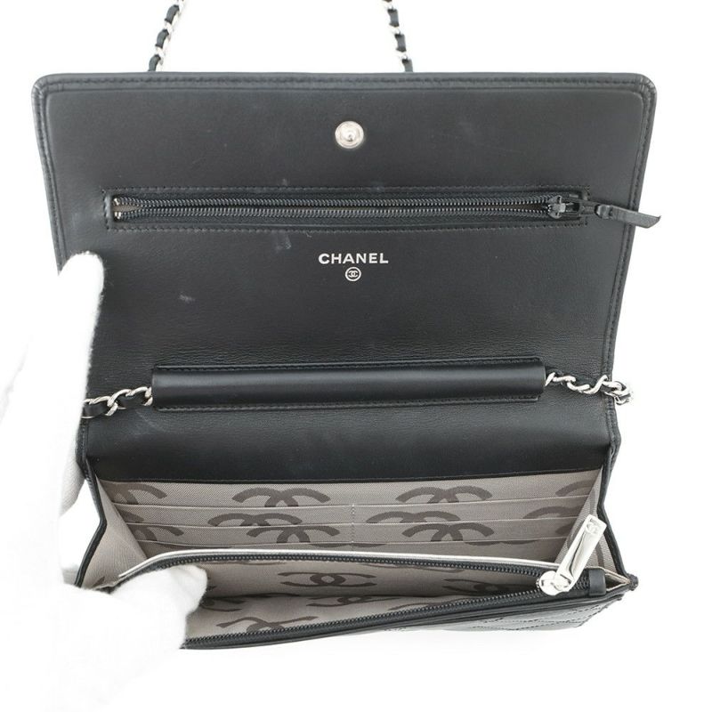 シャネル チェーンウォレット カンボンライン ココマーク A46646 CHANEL 財布 黒
