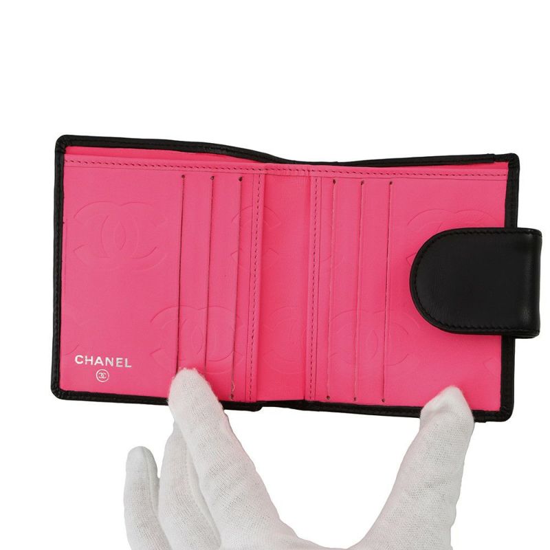 シャネル 二つ折り財布 カンボンライン レザー A26720 CHANEL 財布 黒