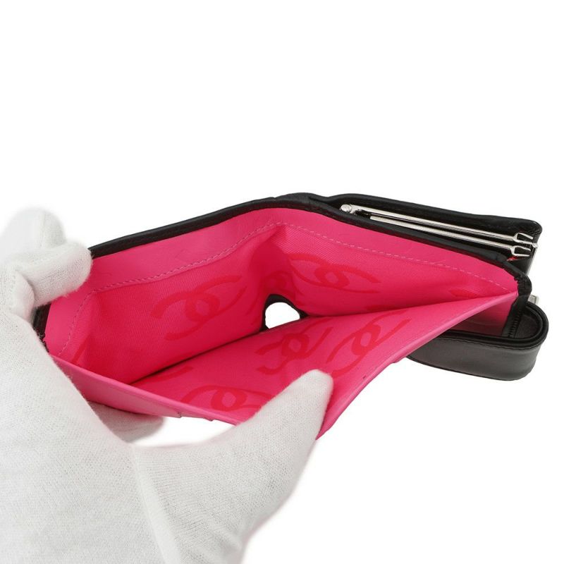 シャネル 二つ折り財布 カンボンライン レザー A26720 CHANEL 財布 黒