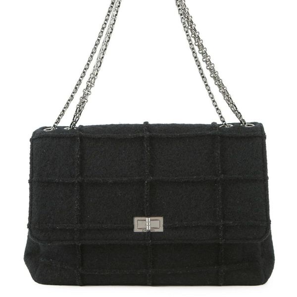 シャネル チェーンショルダーバッグ 2.55 チョコバー フェルト A37590 CHANEL 黒