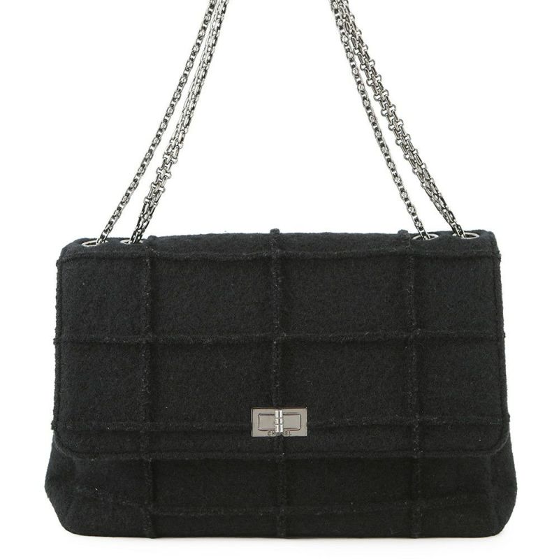 シャネル チェーンショルダーバッグ 2.55 チョコバー フェルト A37590 CHANEL 黒