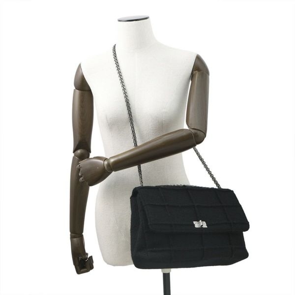 シャネル チェーンショルダーバッグ 2.55 チョコバー フェルト A37590 CHANEL 黒