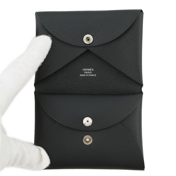 エルメス コインケース カルヴィ デュオ ブラック/シルバー金具 エプソン W刻印 黒