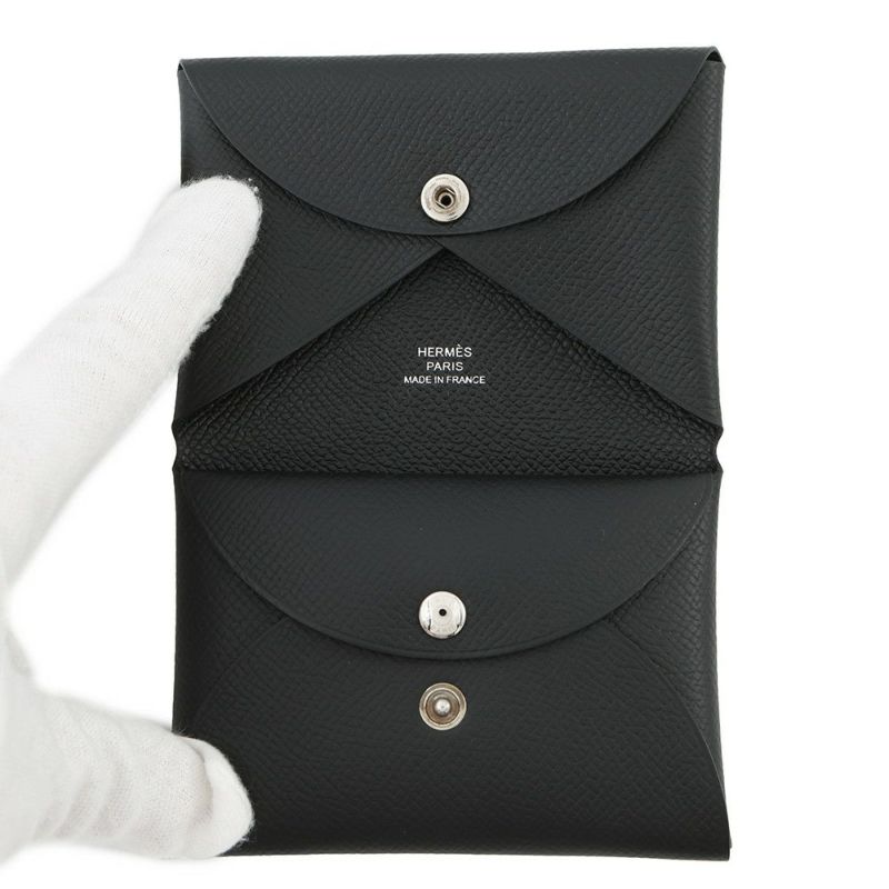 エルメス コインケース カルヴィ デュオ ブラック/シルバー金具 エプソン W刻印 黒