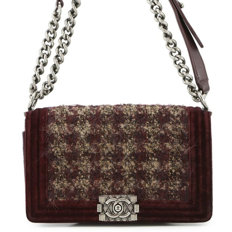 シャネル チェーンショルダーバッグ ボーイシャネル ツイード ベロア CHANEL