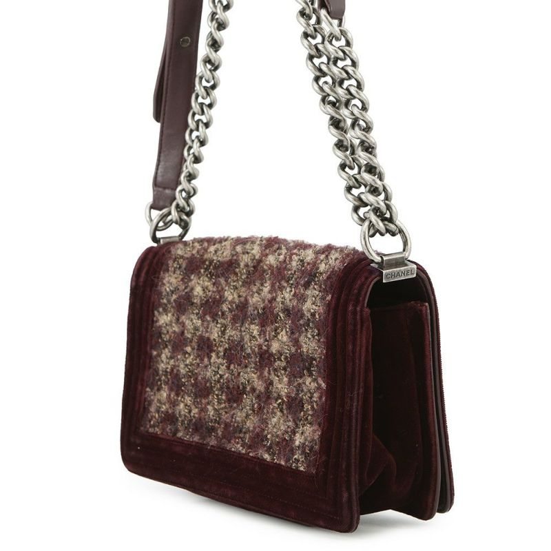 シャネル チェーンショルダーバッグ ボーイシャネル ツイード ベロア CHANEL