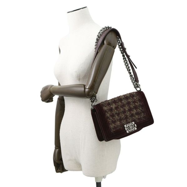 シャネル チェーンショルダーバッグ ボーイシャネル ツイード ベロア CHANEL