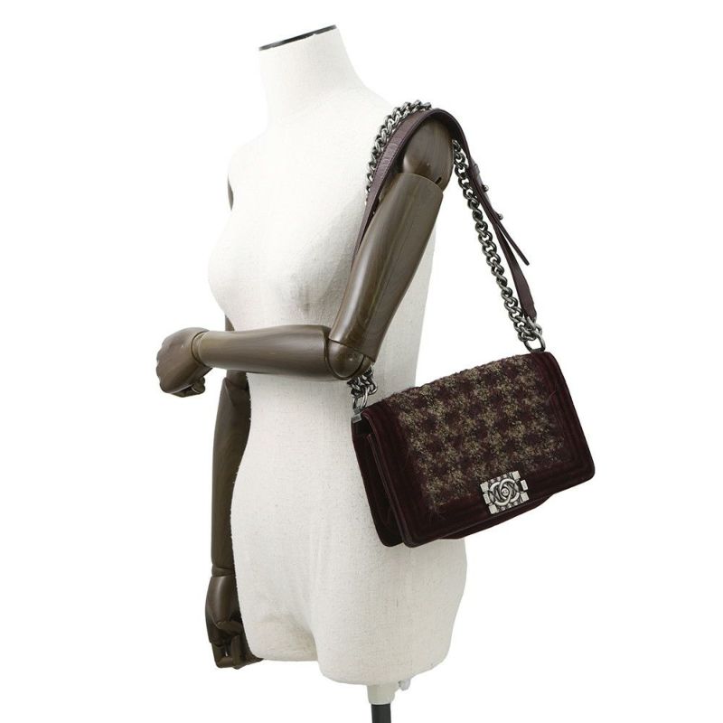 シャネル チェーンショルダーバッグ ボーイシャネル ツイード ベロア CHANEL