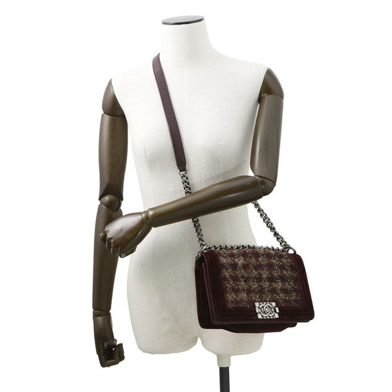 シャネル チェーンショルダーバッグ ボーイシャネル ツイード ベロア CHANEL