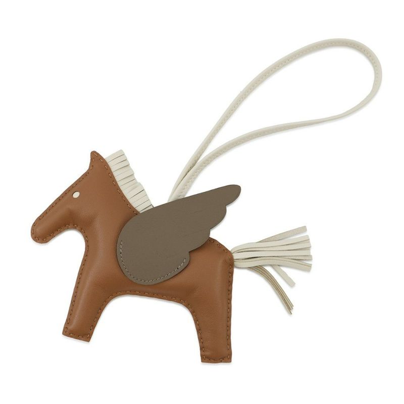 エルメス バッグチャーム ロデオMM ペガサス ゴールド/クレ/エトゥープ ラムスキン W刻印 HERMES チャーム オーナメント