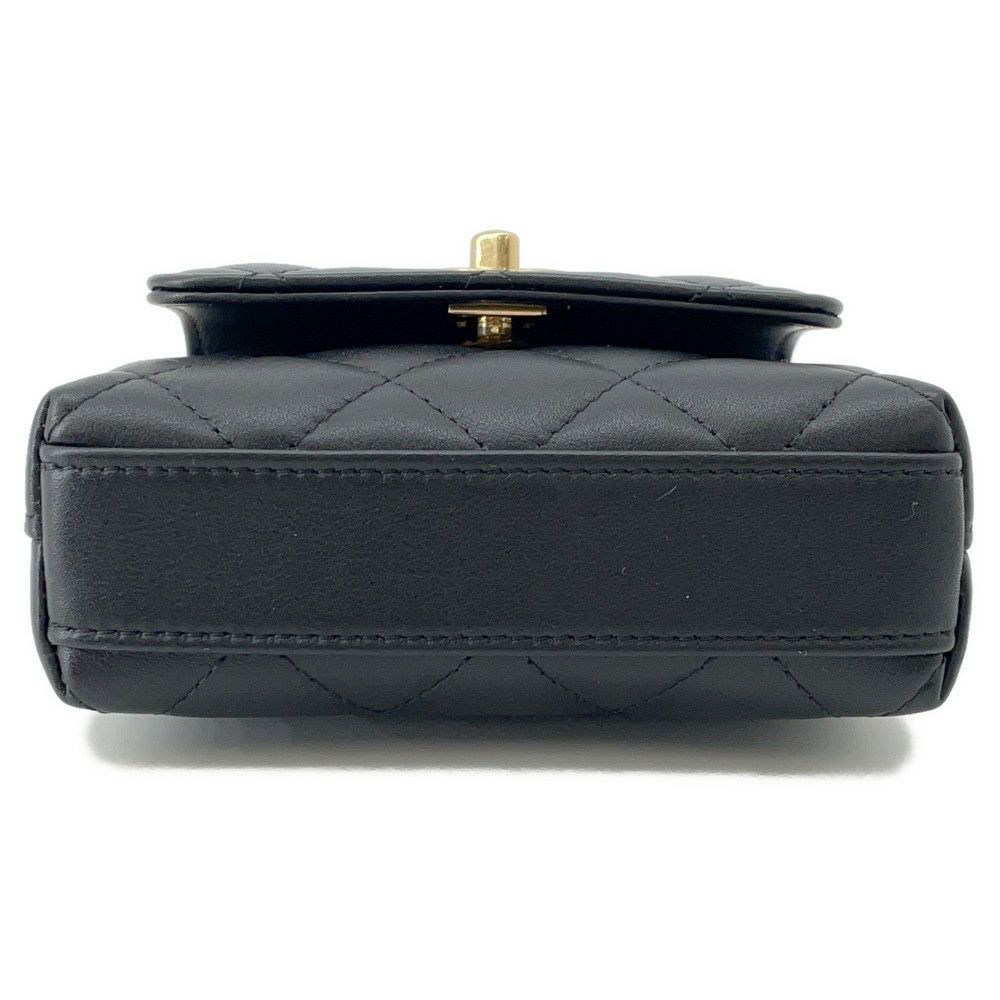 シャネル チェーンショルダーバッグ ココハンドル マトラッセ マイクロ ラムスキン ラインストーン AP4245 2way 黒