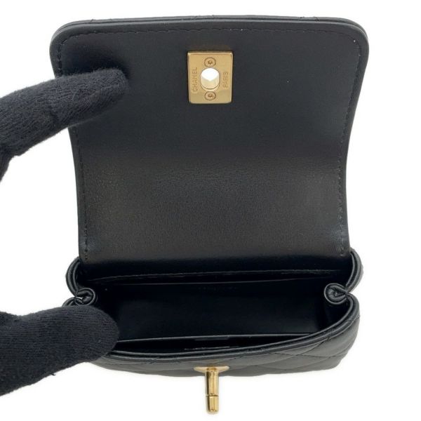 シャネル チェーンショルダーバッグ ココハンドル マトラッセ マイクロ ラムスキン ラインストーン AP4245 2way 黒