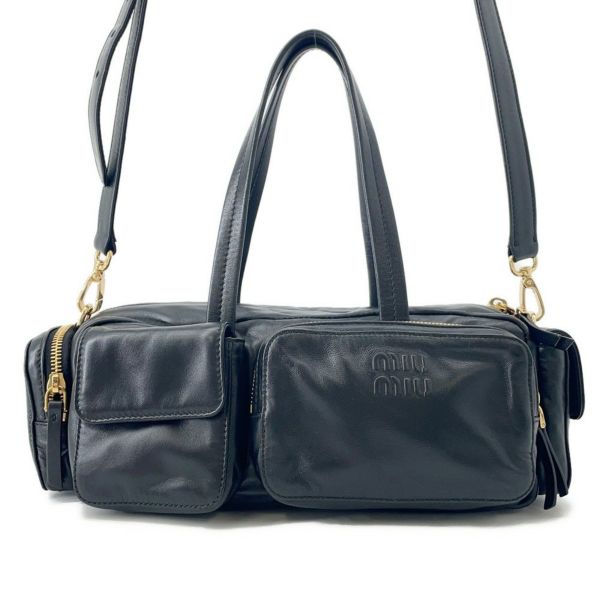 ミュウミュウ ハンドバッグ レザー 5BB150 MIUMIU 2way 黒