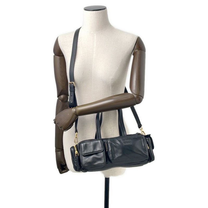 ミュウミュウ ハンドバッグ レザー 5BB150 MIUMIU 2way 黒