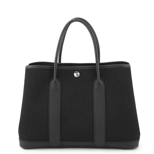 エルメス トートバッグ ガーデンパーティTPM ブラック/シルバー金具 トワルミリタリー/ネゴンダ W刻印 黒
