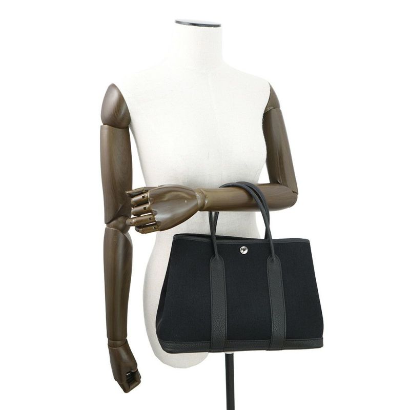 エルメス トートバッグ ガーデンパーティTPM ブラック/シルバー金具 トワルミリタリー/ネゴンダ W刻印 黒