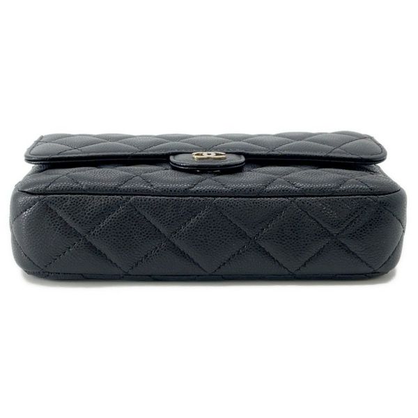 シャネル チェーンショルダーバッグ フラップ フォンケース マトラッセ ココマーク キャビアスキン AP2096 CHANEL 黒
