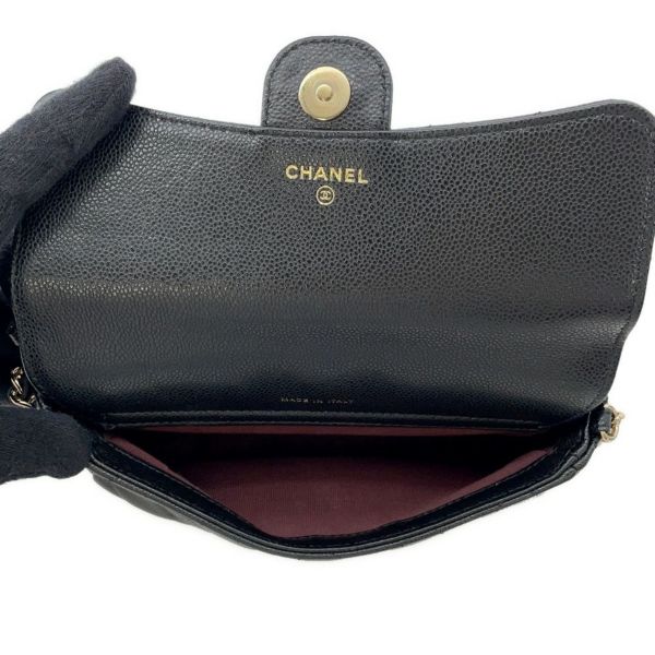 シャネル チェーンショルダーバッグ フラップ フォンケース マトラッセ ココマーク キャビアスキン AP2096 CHANEL 黒