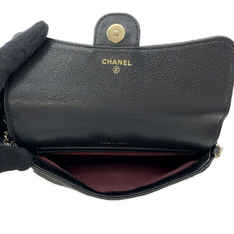 シャネル チェーンショルダーバッグ フラップ フォンケース マトラッセ ココマーク キャビアスキン AP2096 CHANEL 黒