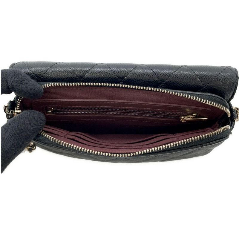 シャネル チェーンショルダーバッグ フラップ フォンケース マトラッセ ココマーク キャビアスキン AP2096 CHANEL 黒