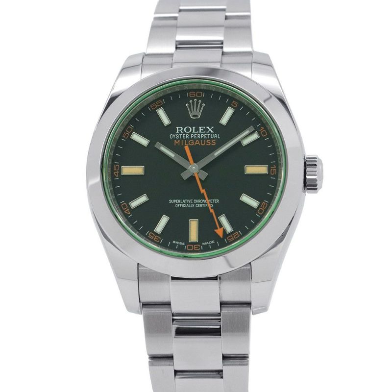 ロレックス ミルガウス グリーンガラス ランダムシリアル ルーレット 116400GV ROLEX 腕時計 黒文字盤